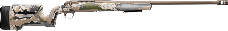 Camo-patterned rifle with long barrel.