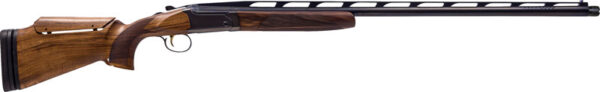 Stylish wooden shotgun with barrel and stock.