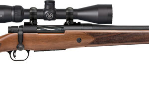 Wooden stock rifle with scope attached