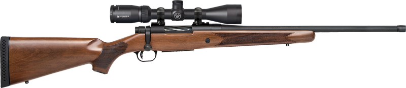 Wooden stock rifle with scope attached