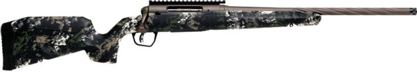 Camo-patterned hunting rifle with a sleek design.