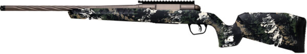 Camo-patterned rifle with mounted scope.