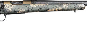 Camouflaged hunting rifle on a white background.