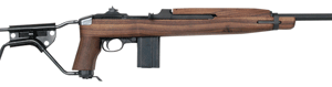 Wooden rifle with metal frame and barrel.