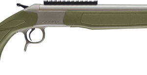 Side view of a green hunting rifle