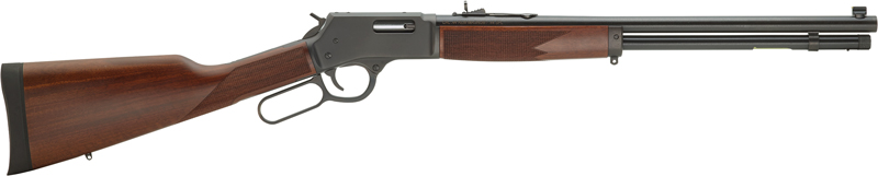 Lever-action rifle with wooden stock and barrel