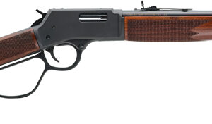 Side view of a lever-action rifle.