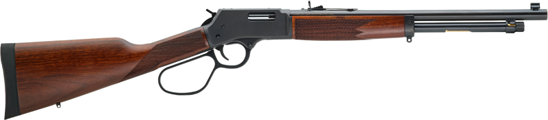 Side view of a lever-action rifle.