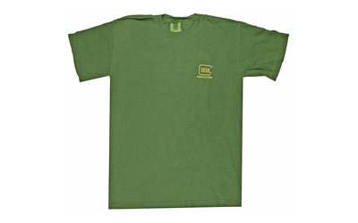 Green t-shirt with a yellow logo design