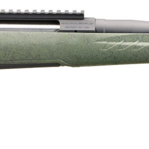 Side view of a green hunting rifle.