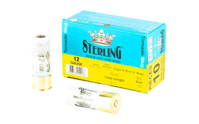 Sterling 12 gauge shotgun shell box with cartridges.