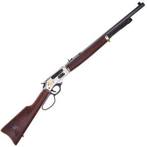 Lever-action rifle with decorative elements.