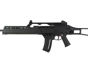 Modern black rifle with tactical features.
