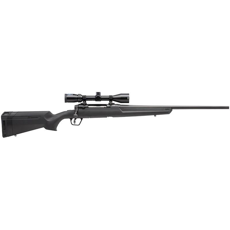 Side view of a black hunting rifle with scope.