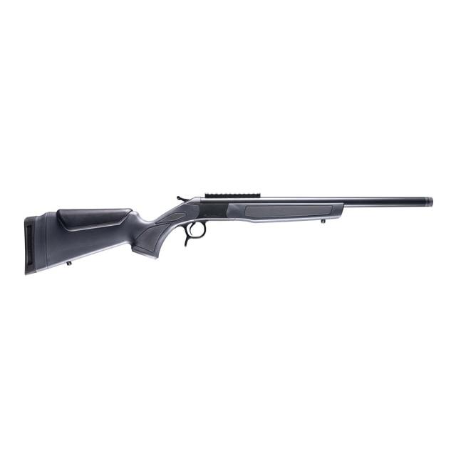 Side view of a sleek hunting rifle.