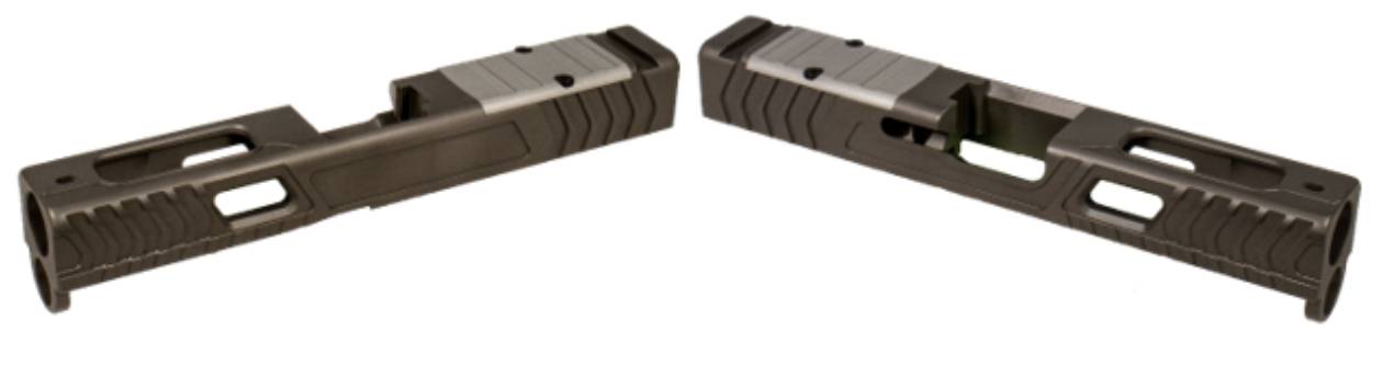 Two firearm slide components on a white background.