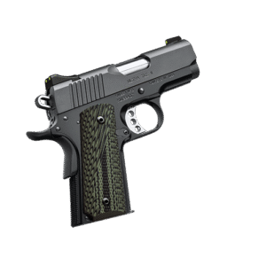 Compact pistol with textured grip and modern design.