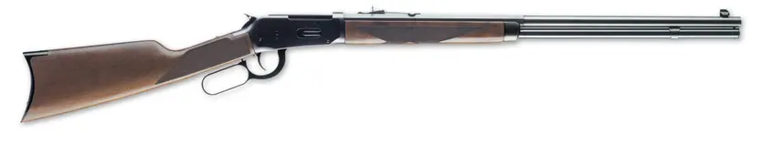 Side view of a lever-action rifle.