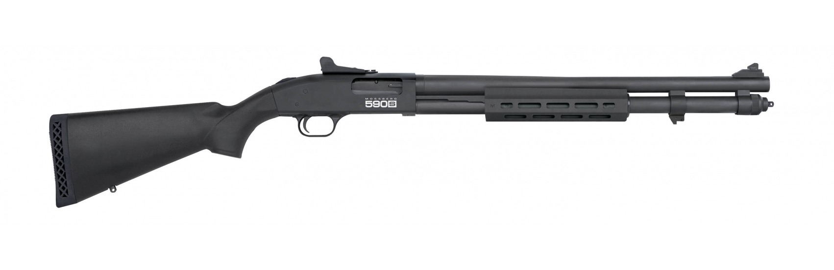 Mossberg 590S shotgun with a black stock.