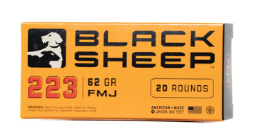 Black Sheep .223 ammunition box, 20 rounds.