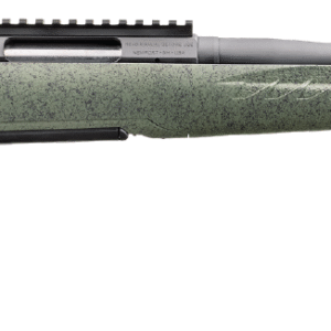 Side view of a green hunting rifle.