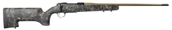 Side view of a modern rifle with unique design.
