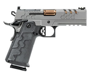 Modern gray and black semi-automatic handgun.