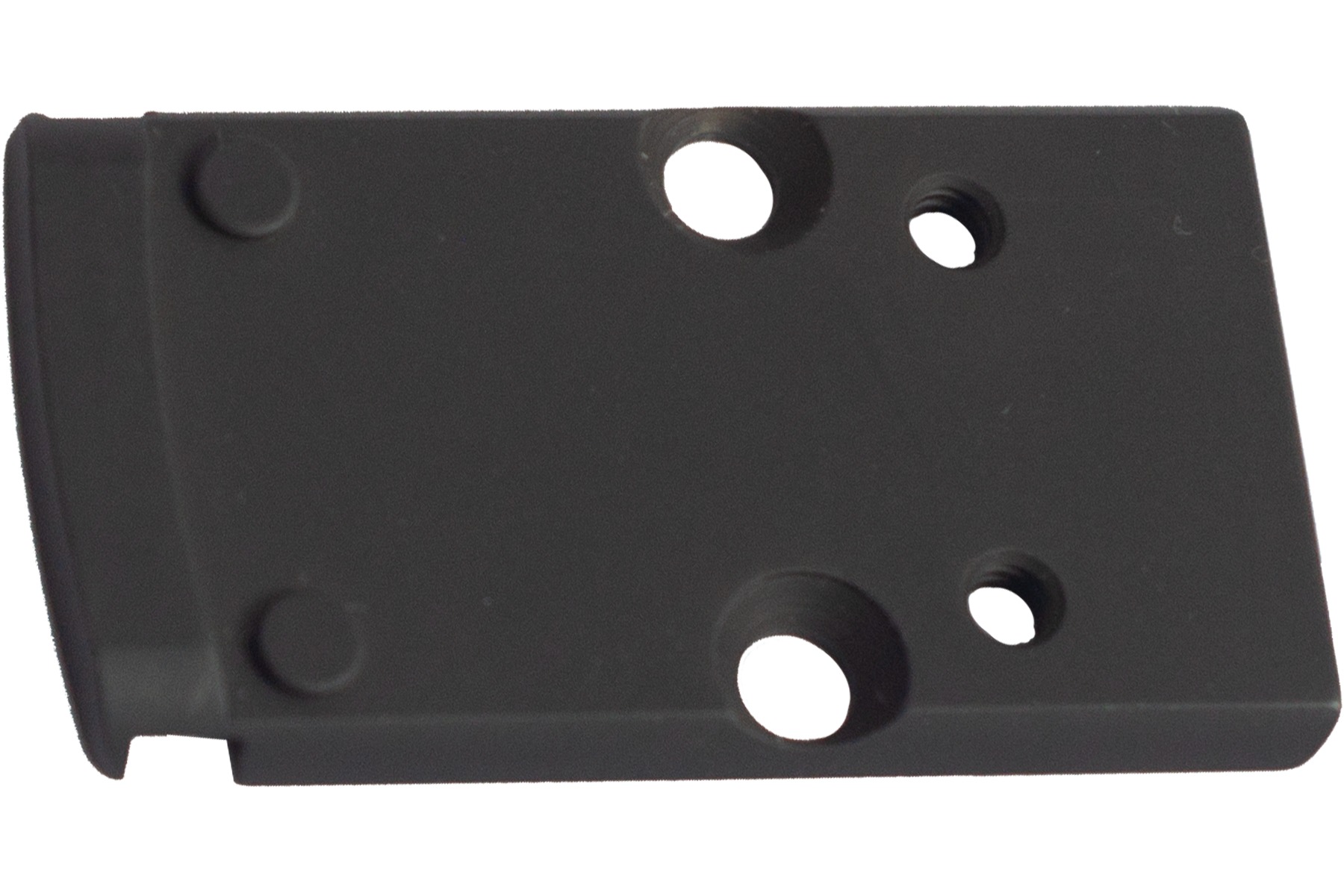 Black mounting plate with holes for installation