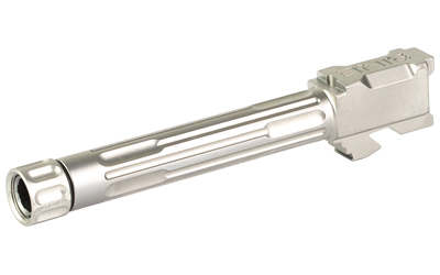 Silver firearm barrel with distinctive design