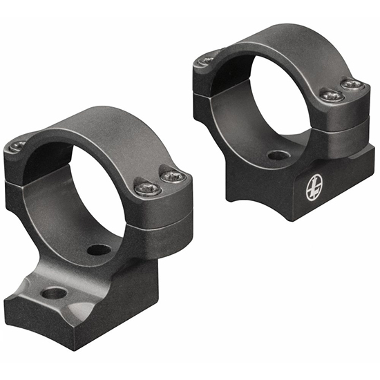 Black scope rings for secure firearm attachment.