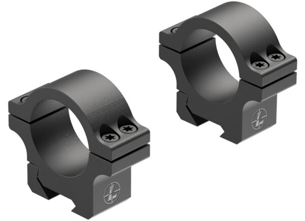 Two black scope rings for firearm mounting