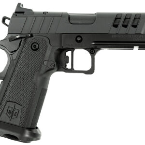 Black semi-automatic handgun on a white background.