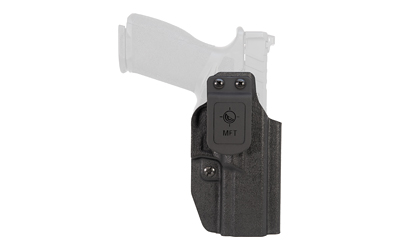 Black holster for firearm with adjustable features.