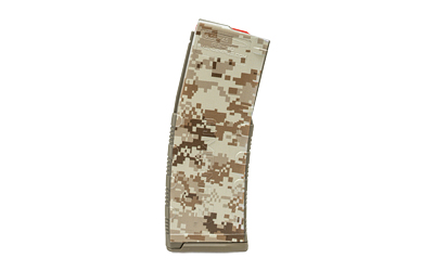 Camouflaged ammunition magazine on a white background
