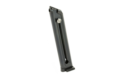 Black magazine for firearm on white background