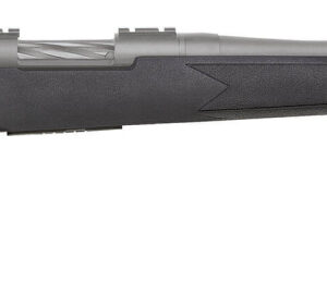 Side view of a modern rifle with black stock.
