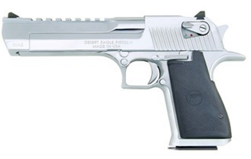 Silver Desert Eagle handgun on a white background.