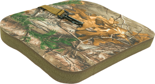 Camouflage seat cushion for outdoor activities.