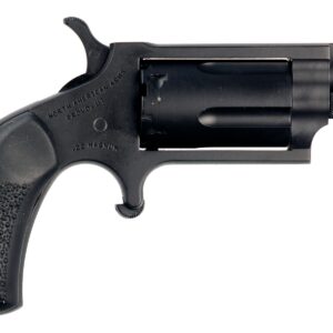 Black revolver handgun on a white background.