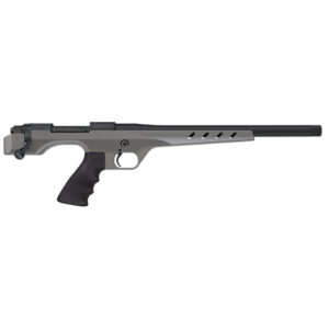 Side view of a modern firearm design.