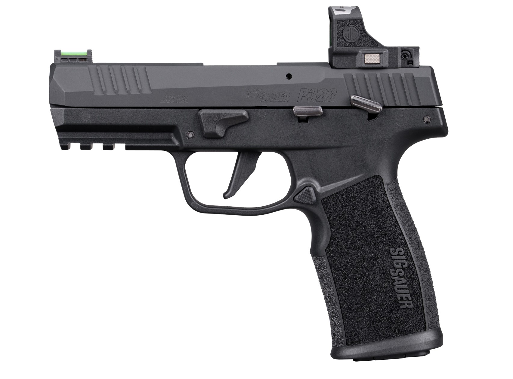 Side view of a black handgun P322.