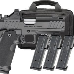 Springfield handgun with multiple magazine clips and case