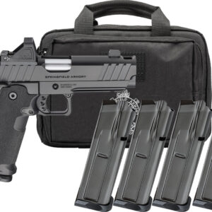 Springfield Armory pistol with carrying case and magazines.