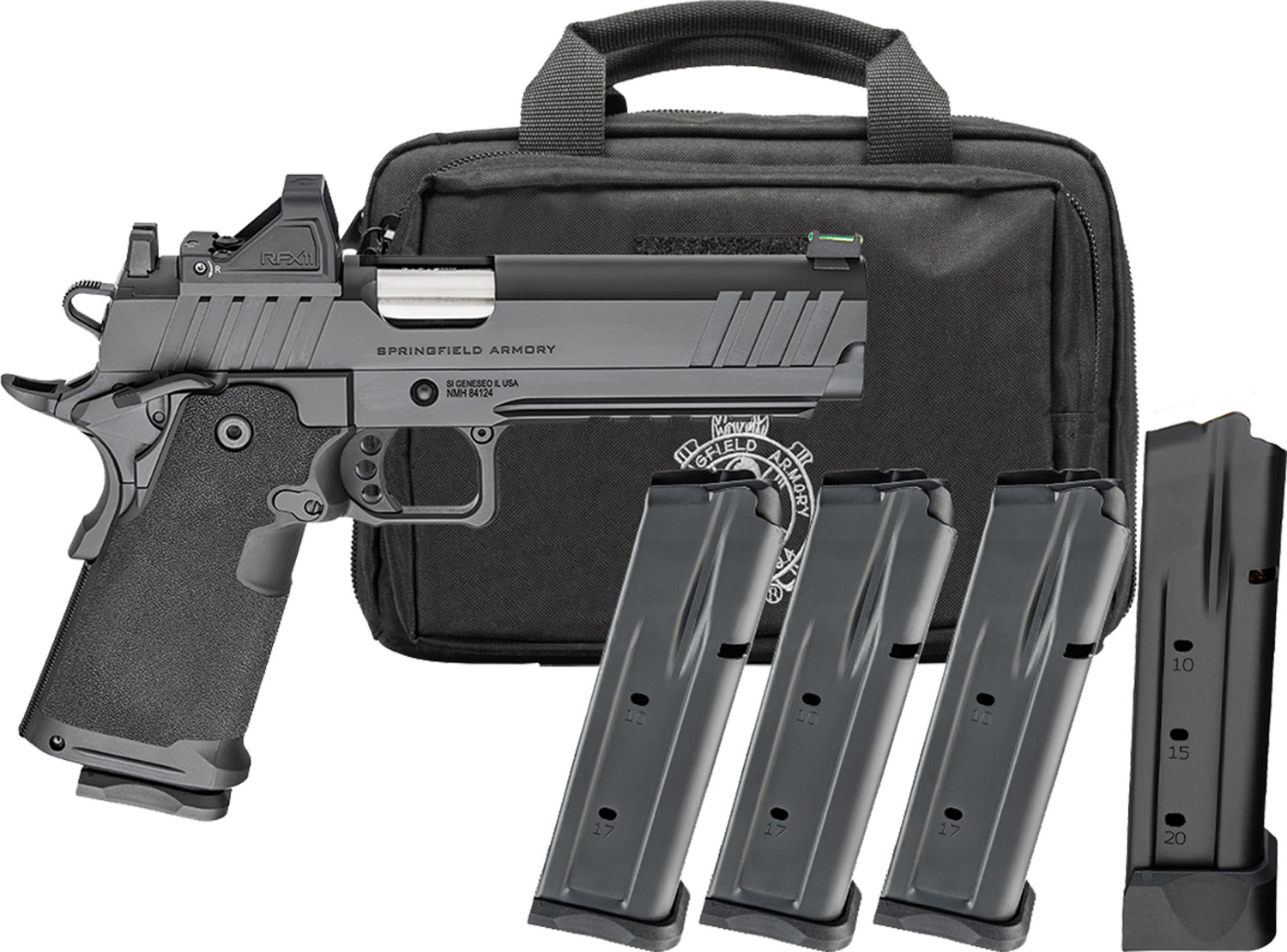 Springfield Armory pistol with magazines and case