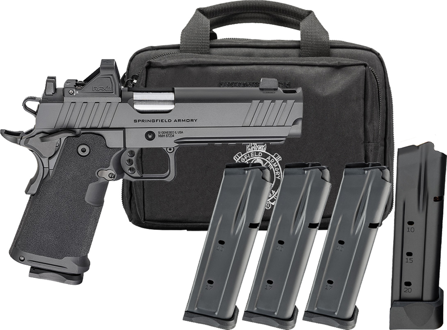 Springfield Armory pistol with magazine and carrying case.