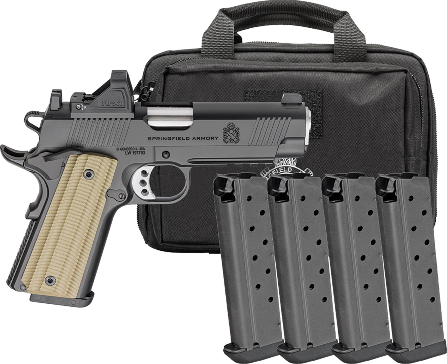 Springfield Armory pistol with carrying case and magazines