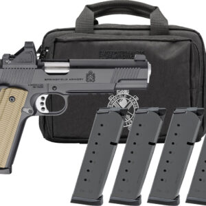 Springfield Armory handgun with magazines and case.