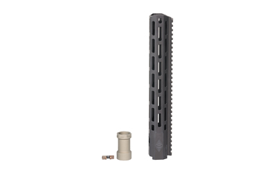 Gray tactical rail with attachment components.
