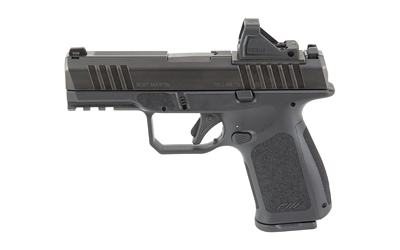 Black semi-automatic handgun on a white background.