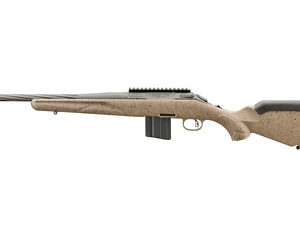 A side view of a hunting rifle.